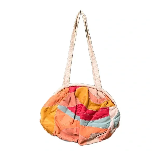 Vintage Leather Patchwork Crossbody Bag rare purse 80s quilt quilted - Picture 3 of 13